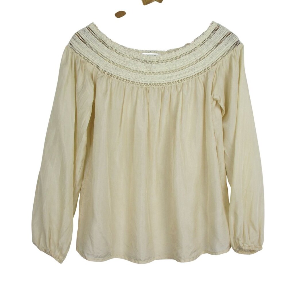 Bailey 44 Off Shoulder 100% Silk Scoop Neck Blouse Long Sleeves Beige Size XS